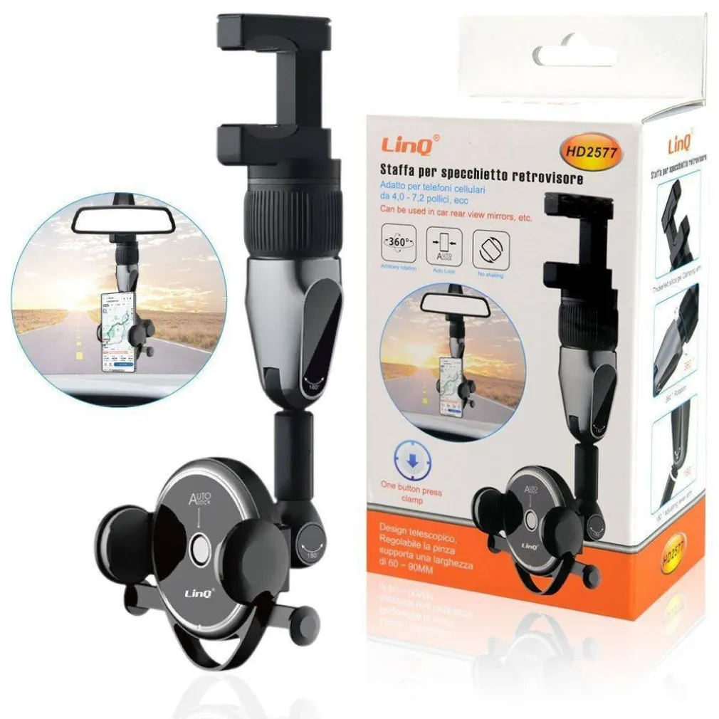 STAFFA SUPPORTO PER SPECCHIETTO RETROVISORE AUTO PER SMARTPHONE GIREVOLE HD2577