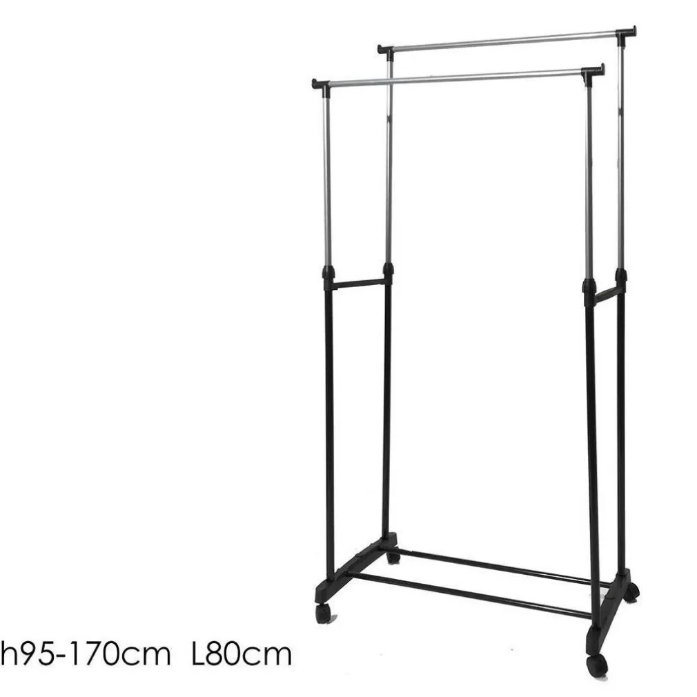 STAND APPENDIABITI ALLUNGABILE IN ACCIAIO TELESCOPICO RUOTE DOPPIO L80XH95-170CM