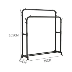 STAND APPENDIABITI ATTACCAPANNI ABITI STENDER BARRA DOPPIO CON RUOTE FRENO NERO