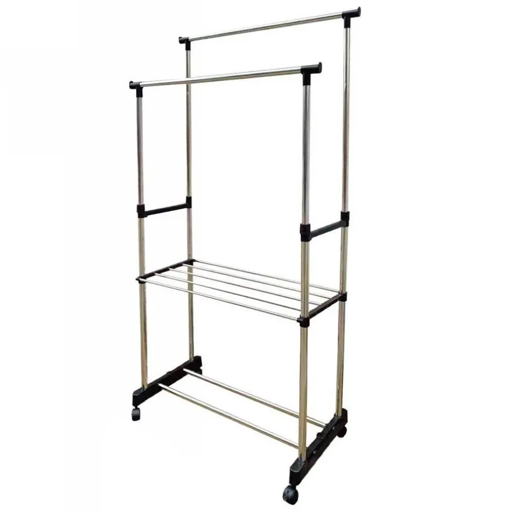 STAND APPENDIABITI DOPPIO IN ACCIAIO CON RUOTE ASTE TELESCOPICHE REGOLABILE