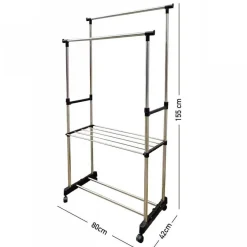 STAND APPENDIABITI DOPPIO IN ACCIAIO CON RUOTE ASTE TELESCOPICHE REGOLABILE
