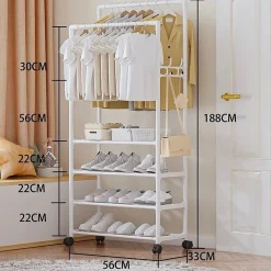 STAND APPENDIABITI DOPPIO CON RUOTE DA TERRA PER ABITI SCARPE SALVASPAZIO BIANCO