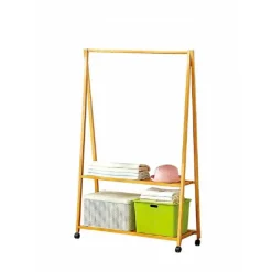 STAND APPENDIABITI IN LEGNO BAMBÙ STENDER SINGOLO MENSOLE RUOTE 90 X 150CM 70198