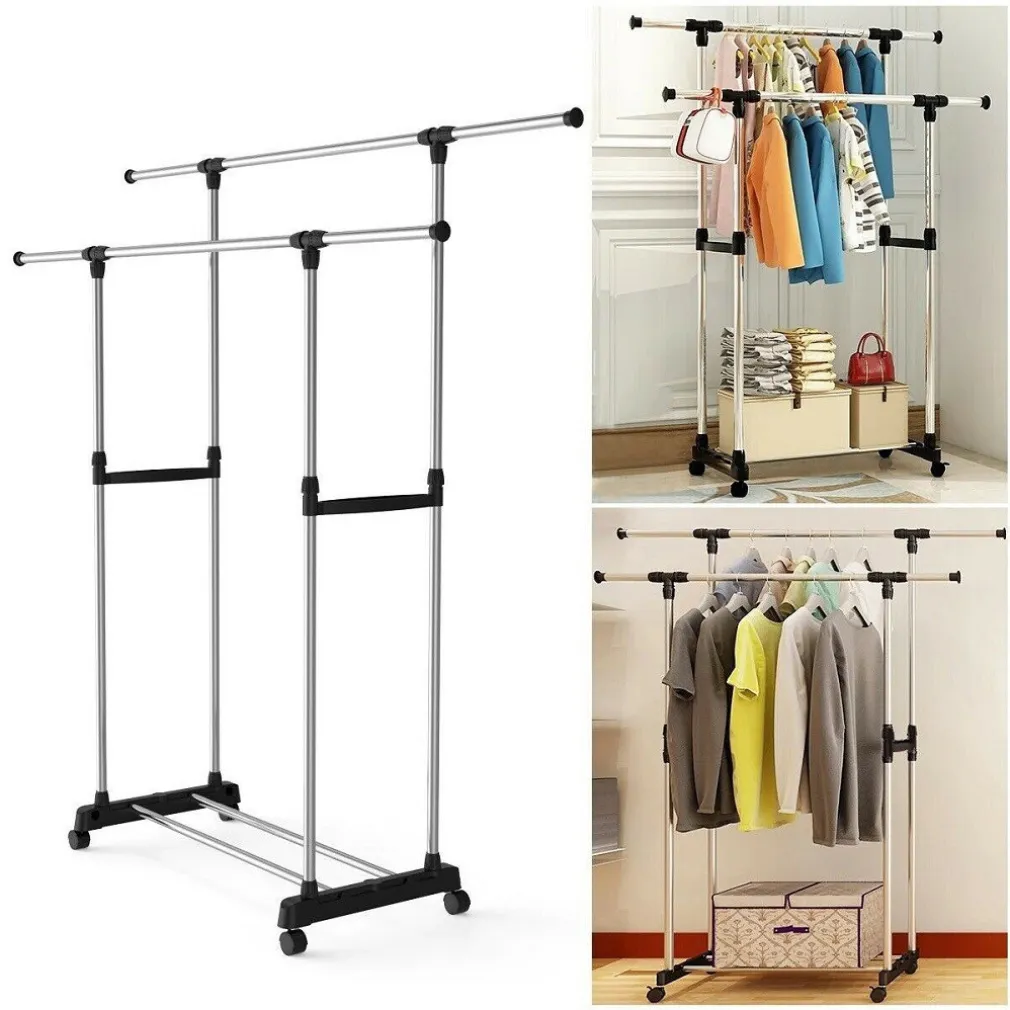 STAND APPENDIABITI REGOLABILE TELESCOPICO CON RUOTE ORGANIZER ABITI DOPPIO