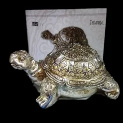STATUA STATUINA DECORATIVA TARTARUGA STRASS SILVER 20CM PORTAFORTUNA CASA