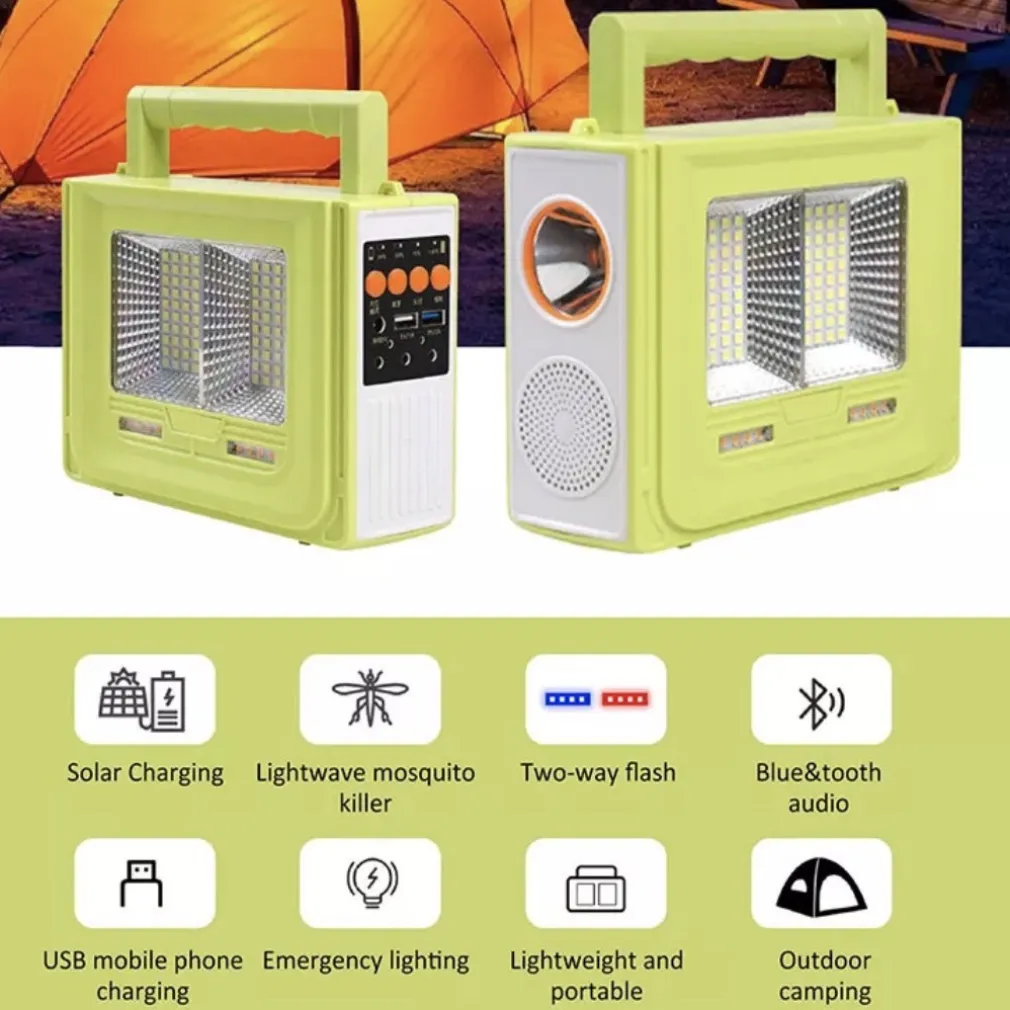 STAZIONE DI ENERGIA SOLARE PORTATILE GENERATORE DI EMERGENZA LUCE A LED E AUDIO