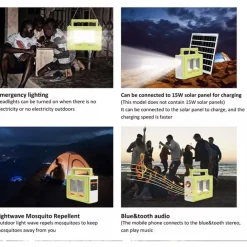 STAZIONE DI ENERGIA SOLARE PORTATILE GENERATORE DI EMERGENZA LUCE A LED E AUDIO