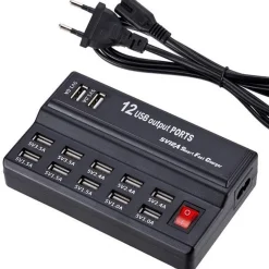 STAZIONE DI RICARICA USB 12 PORTE 60W 2.1/1A INTERRUTTORE MULTIFUNZIONE Q-CD10P