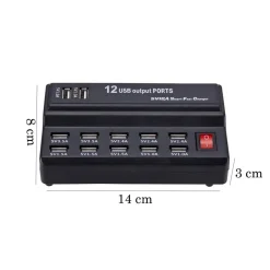 STAZIONE DI RICARICA USB 12 PORTE 60W 2.1/1A INTERRUTTORE MULTIFUNZIONE Q-CD10P