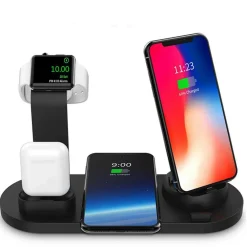 STAZIONE RICARICA WIRELESS 4 IN 1 QI AIR PODS IPHONE COMPATIBILE MICRO USB TYPE C