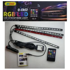 STRISCIA INTERNI AUTO 12LED RGB LUCI VANO PIEDI ATMOSFERA TELECOMANDO 12V Q-CD52