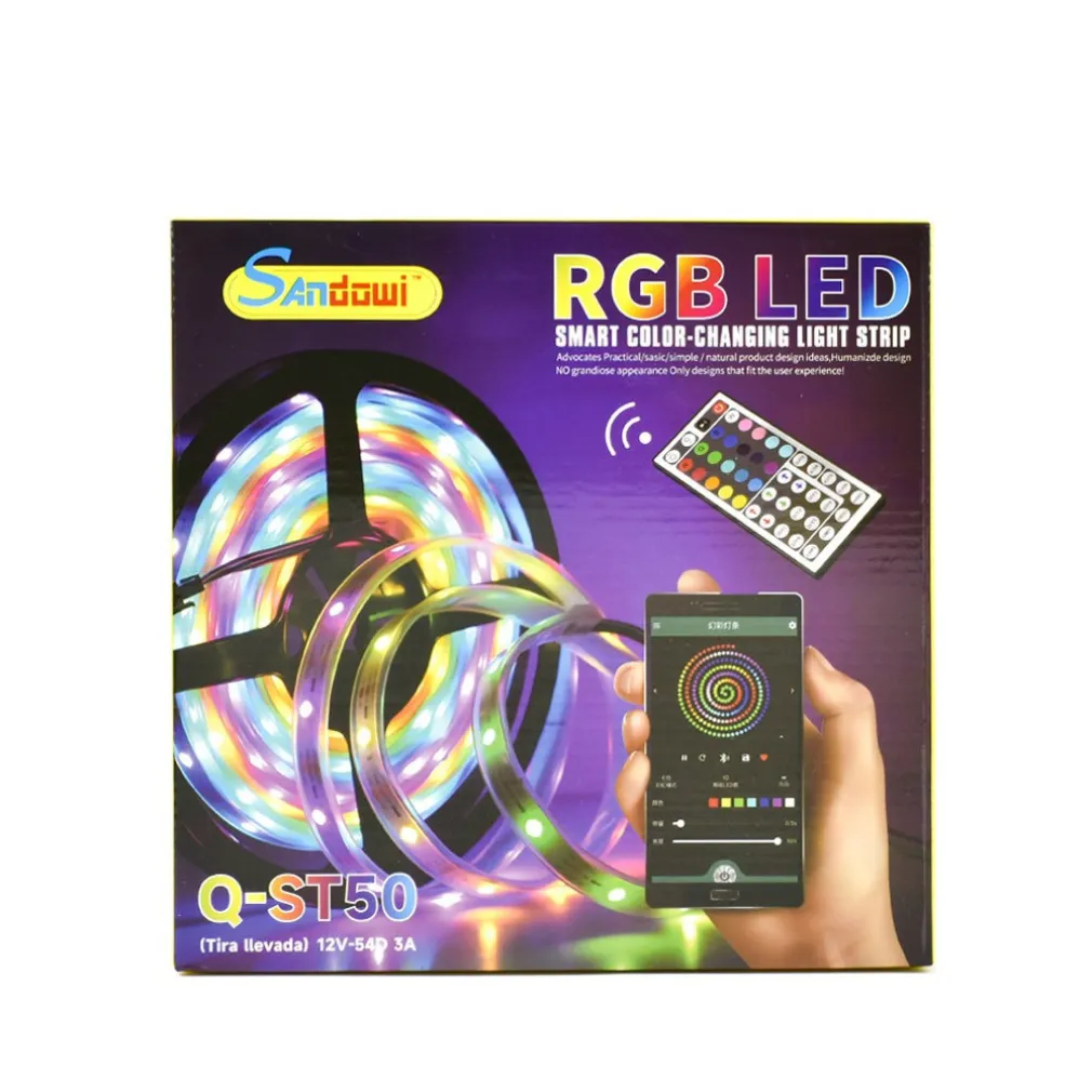 STRISCIA LED RGB AUTOADESIVA 5MT CON FUNZIONE AUDIO BLUETOOTH TELECOMANDO Q-ST50