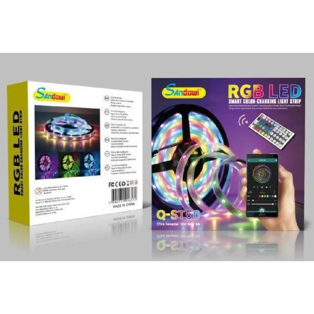 STRISCIA LED RGB AUTOADESIVA 5MT CON FUNZIONE AUDIO BLUETOOTH TELECOMANDO Q-ST50