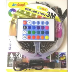 STRISCIA LED RGB USB 3 METRI CON TELECOMANDO Q-DT30 5050 5V IP67 IMPERMEABILE