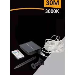 STRISCIA LUMINOSA LED 30 MT CON PANNELLO SOLARE PICCHETTO CATENA LUCE DECORAZIONI KYP-30