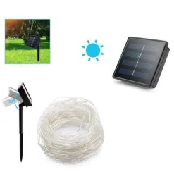 STRISCIA LUMINOSA LED 30 MT CON PANNELLO SOLARE PICCHETTO CATENA LUCE DECORAZIONI KYP-30