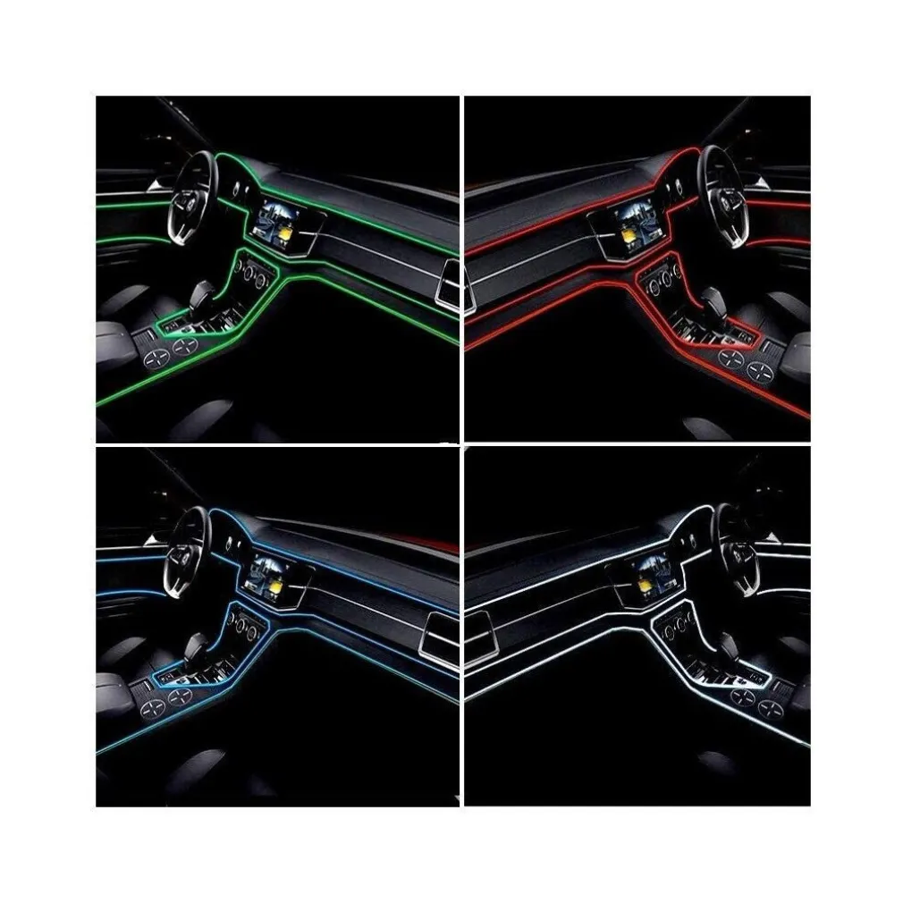 STRISCIA STRIP LED PER INTERNI AUTO A 12V FIBRA OTTICA LUCE DECORATIVA ATMOSFERA