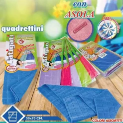 STROFINACCIO PANNO MICROFIBRA QUADRI CON ASOLA PULIZIA LAVAGGIO PAVIMENTO 50X70