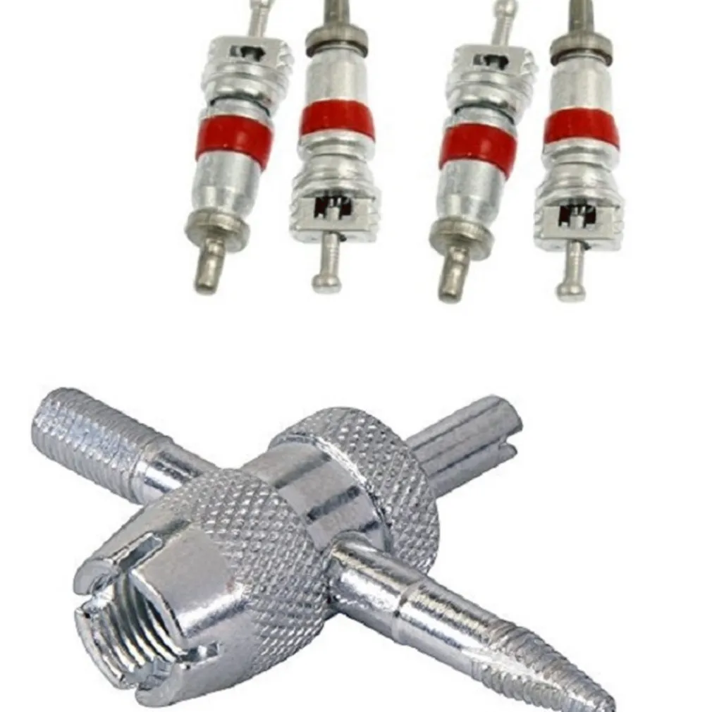 STRUMENTO RIPARAZIONI VALVOLA + 4 STELI PER PNEUMATICO ACCIAIO AUTO MOTO AGHI NUCLEO