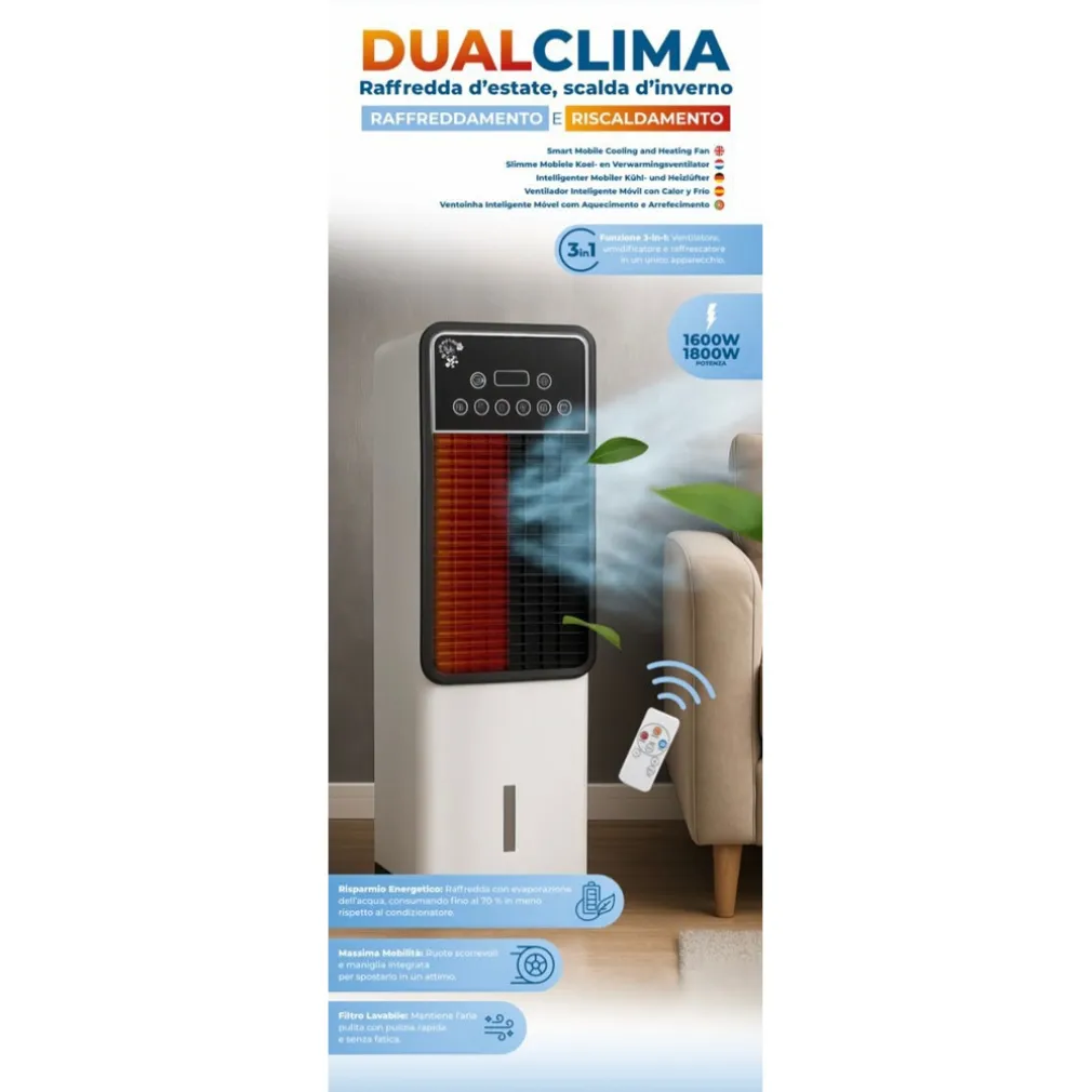 STUFA ELETTRICA PORTATILE 3IN1 RISCALDATORE ARIA CALDA FREDDA UMIDIFICATORE TELECOMANDO
