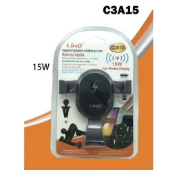 SUPPORTO CARICATORE AUTO PER SMARTPHONE CON RICARICA RAPIDA WIRELESS QI 15W C3A15
