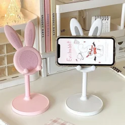 SUPPORTO PER TELEFONO CELLULARE FORMA DI CONIGLIETTO TREPPIEDE PORTATILE IN PLASTICA