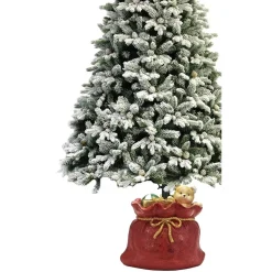SUPPORTO PIEDE PER ALBERO DI NATALE ROSSO BASE SACCO REGALI CON ORSETTO DECORAZIONE