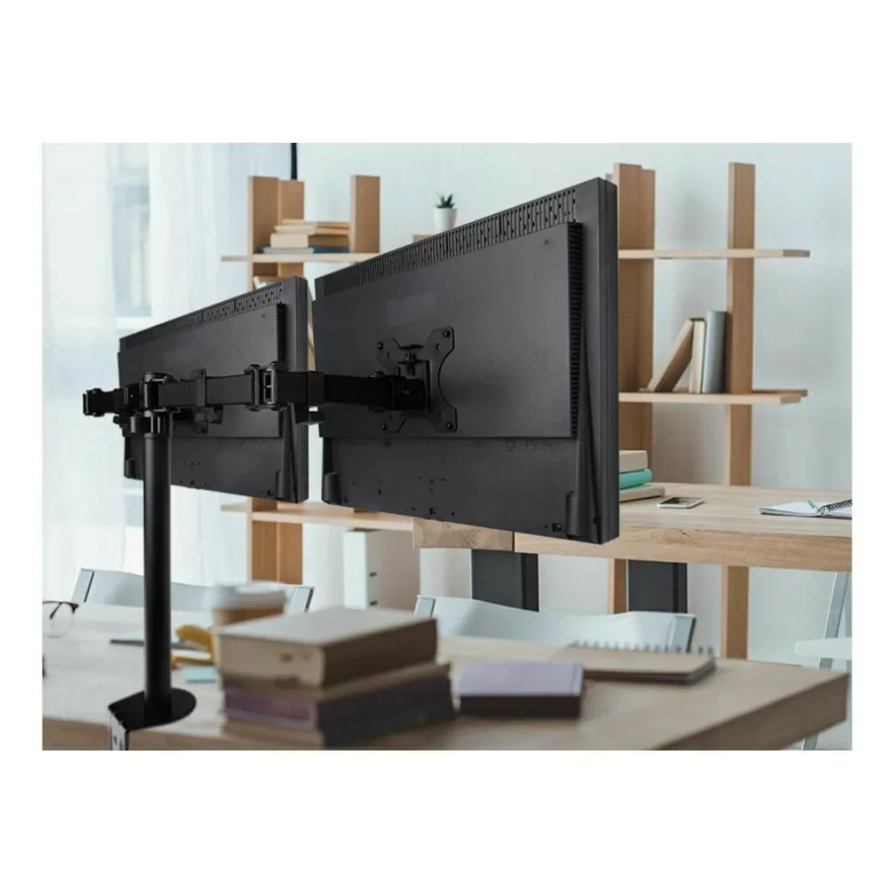 SUPPORTO STAFFA MONTAGGIO PER DOPPIO MONITOR TV DA SCRIVANIA DA 15" A 27" 16KG