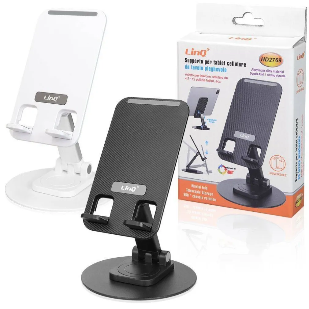 SUPPORTO STAFFA UNIVERSALE PIEGHEVOLE 360° DA TAVOLO PER TABLET SMARTPHONE HD2769