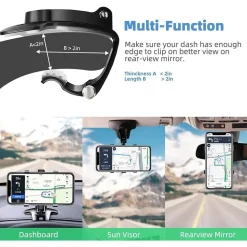 SUPPORTO TELEFONO PER CRUSCOTTO AUTO CLIP MOLLA REGOLABILE A 360° GPS SMARTPHONE