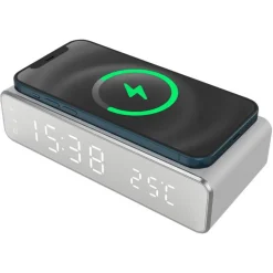 SVEGLIA DIGITALE CON RICARICA WIRELESS SMARTPHONE DISPLAY A LED LUCE REGOLABILE