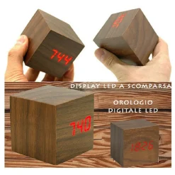 SVEGLIA OROLOGIO DIGITALE LED EFFETTO LEGNO CON SUONO ALLARME TEMPERATURA CUBO