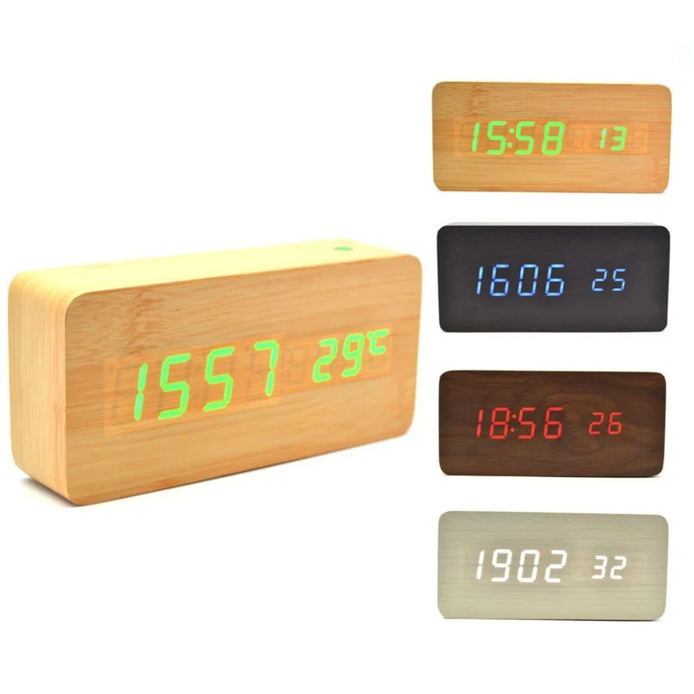 Sveglia Orologio Wooden Light LED Digital Alarm Clock Calendario Termometro