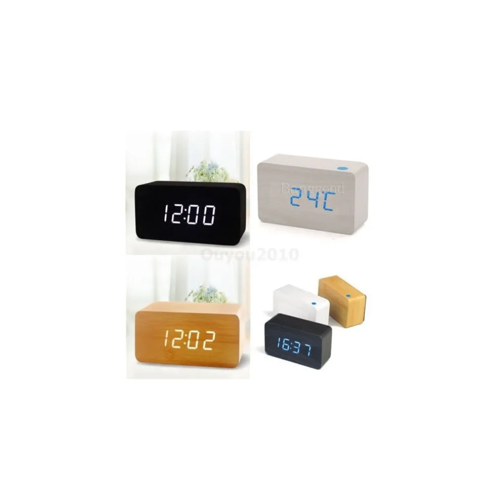 Sveglia Orologio Wooden Light LED Digital Alarm Clock Calendario Termometro