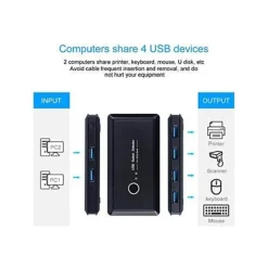 SWITCH BOX USB 2.0 HUB 2 INGRESSI 4 USCITE PER CONDIVIDERE 2 PC COMPUTER Q-U100