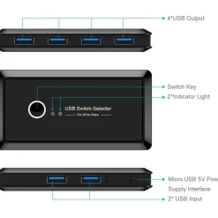 SWITCH BOX USB 2.0 HUB 2 INGRESSI 4 USCITE PER CONDIVIDERE 2 PC COMPUTER Q-U100