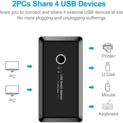 SWITCH BOX USB 2.0 HUB 2 INGRESSI 4 USCITE PER CONDIVIDERE 2 PC COMPUTER Q-U100