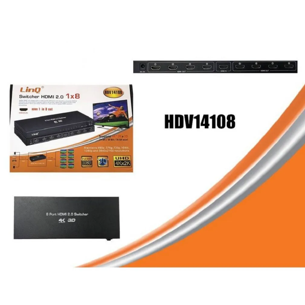 SWITCH SWITCHER HDMI 2.0 1X8 PORTE HDMI UHD SUPPORTO 4K 2K 3D SPLITTER HDV14108