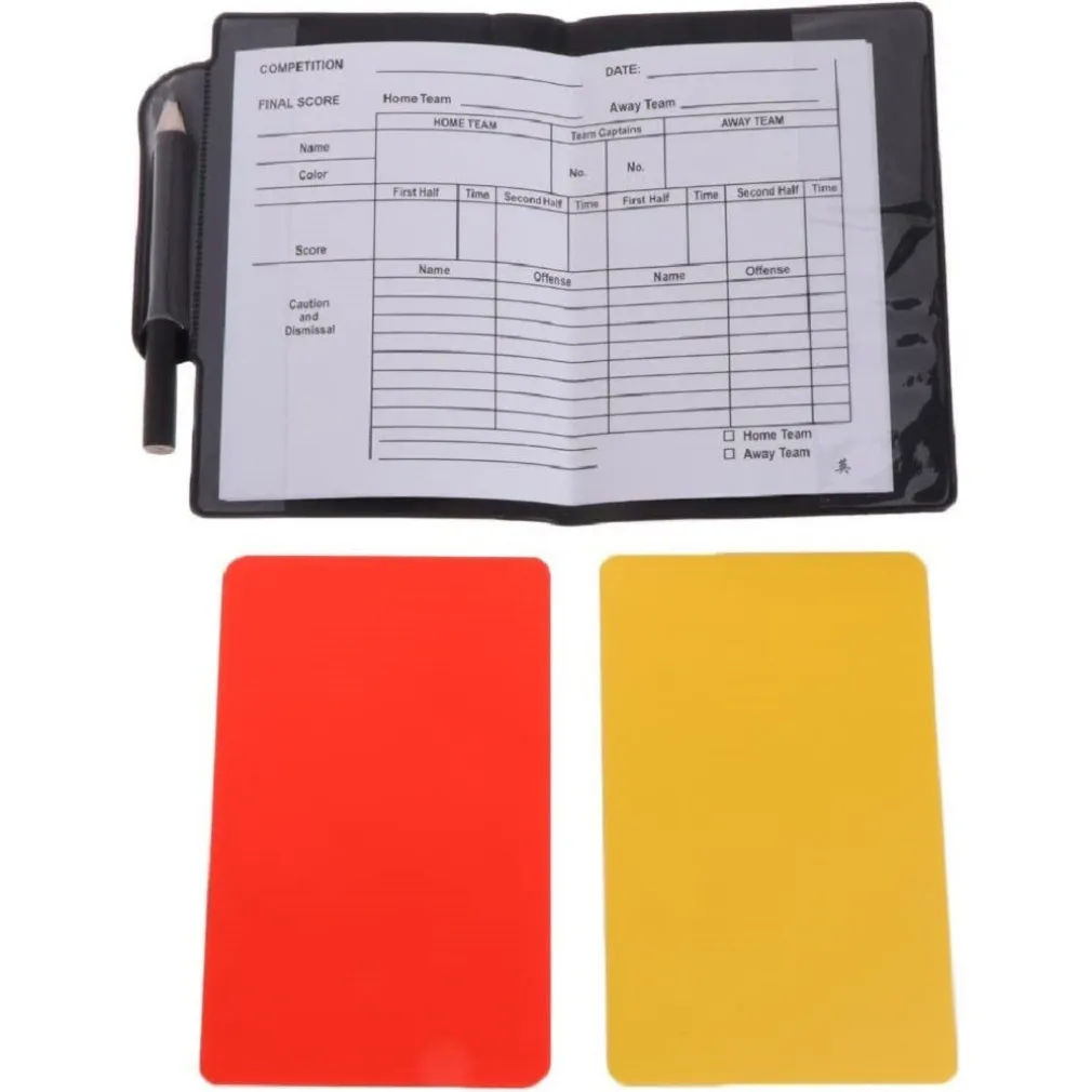 TACCUINO CON CARTOLINA CARTA ROSSA GIALLA MOTIVO CALCIATORE PORTAFOGLIO ARBITRO