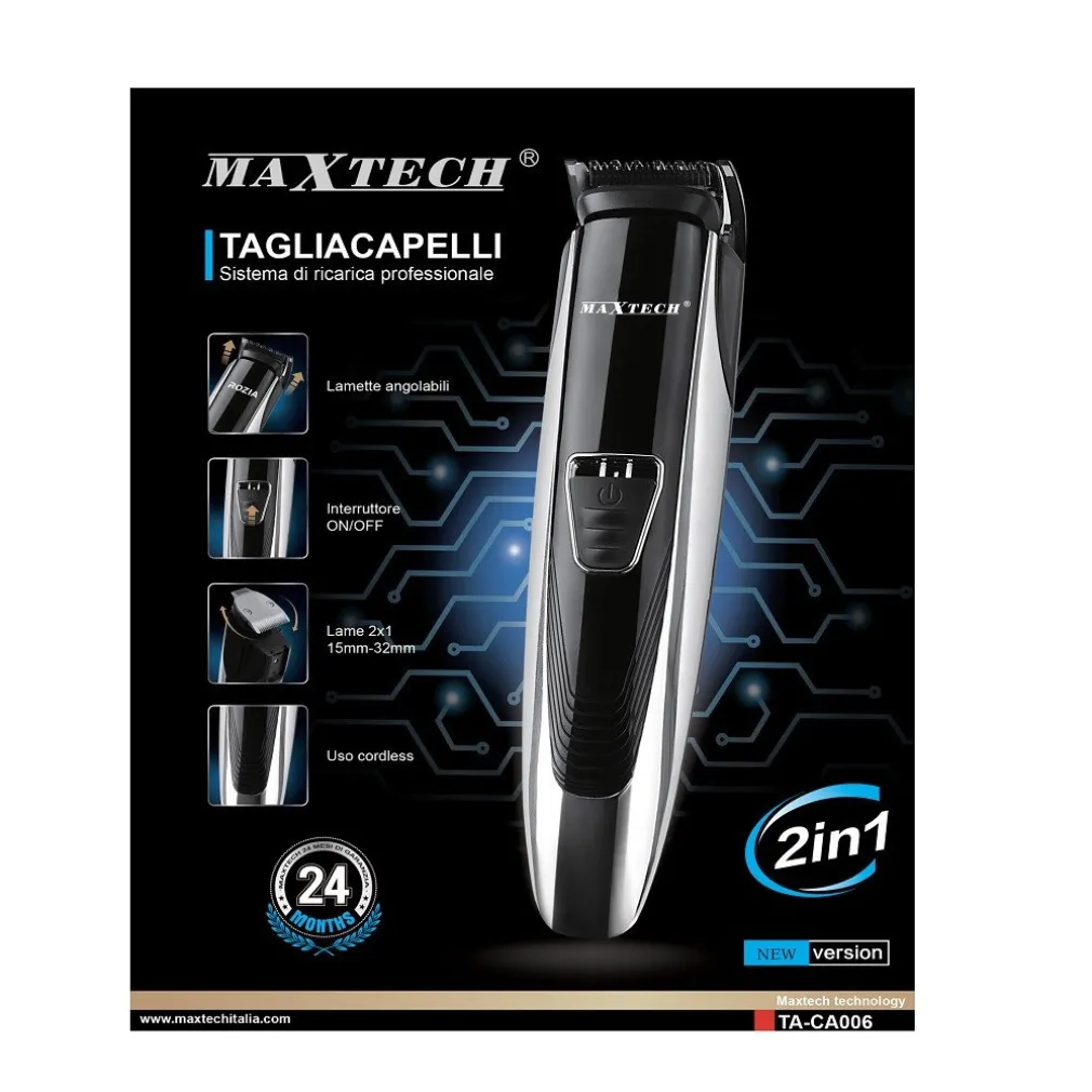 TAGLIACAPELLI RASOIO UOMO PROFESSIONALE RASATURA A BATTERIA REGOLABILE MAXTECH TA-CA006