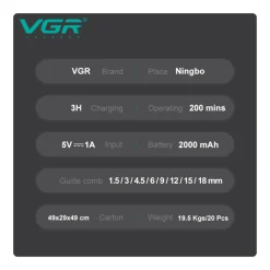 TAGLIACAPELLI UOMO A ZERO PROFESSIONALE REGOLABARBA RICARICABILE BATTERIA VGR651