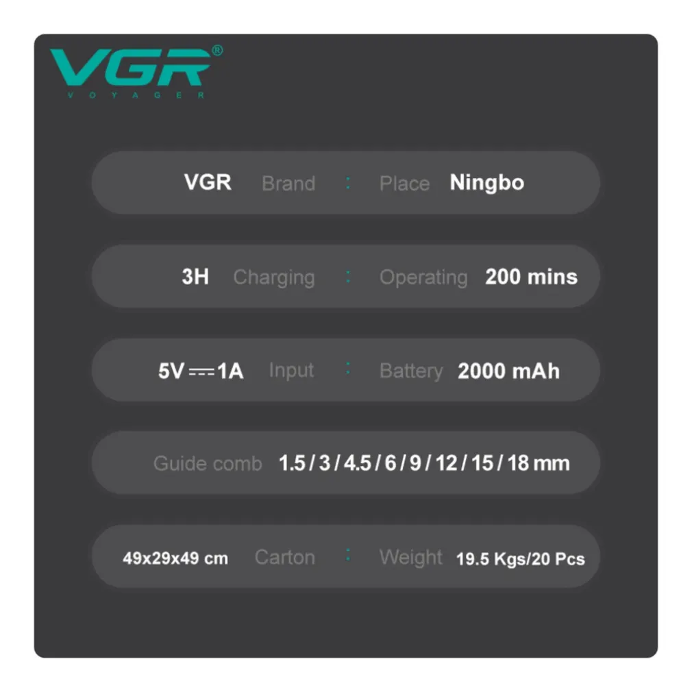 TAGLIACAPELLI UOMO A ZERO PROFESSIONALE REGOLABARBA RICARICABILE BATTERIA VGR651