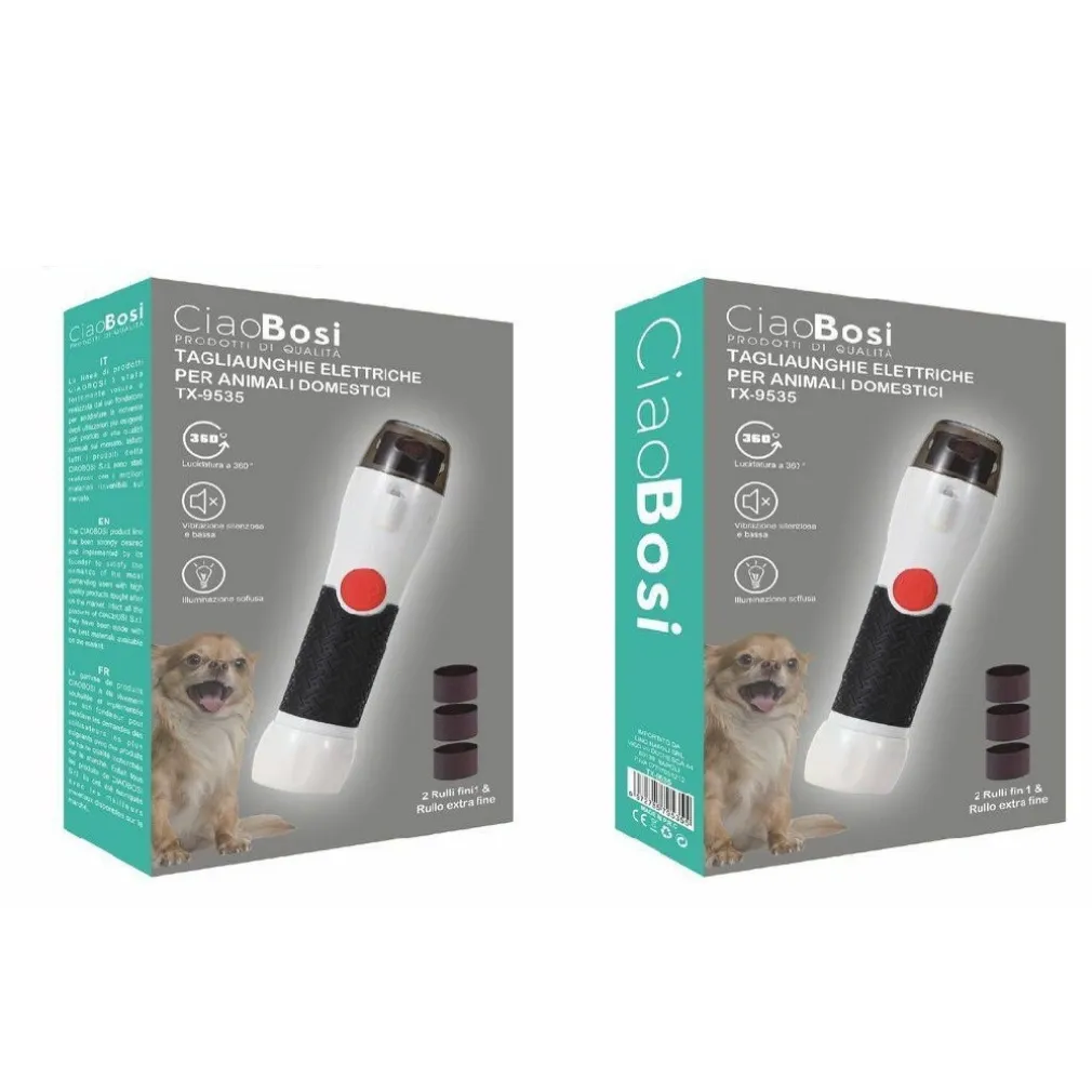 TAGLIAUNGHIE ELETTRICO PER CANI ANIMALI DOMESTICI LIMA LUCE LED 2 RULLI TX-9535
