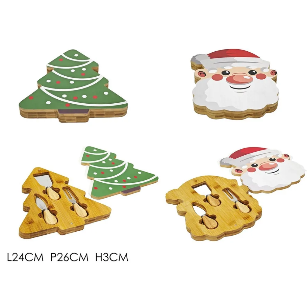 TAGLIERE NATALIZIO CON ACCESSORI COLTELLI PER FORMAGGI SET REGALO BABBO NATALE ALBERO