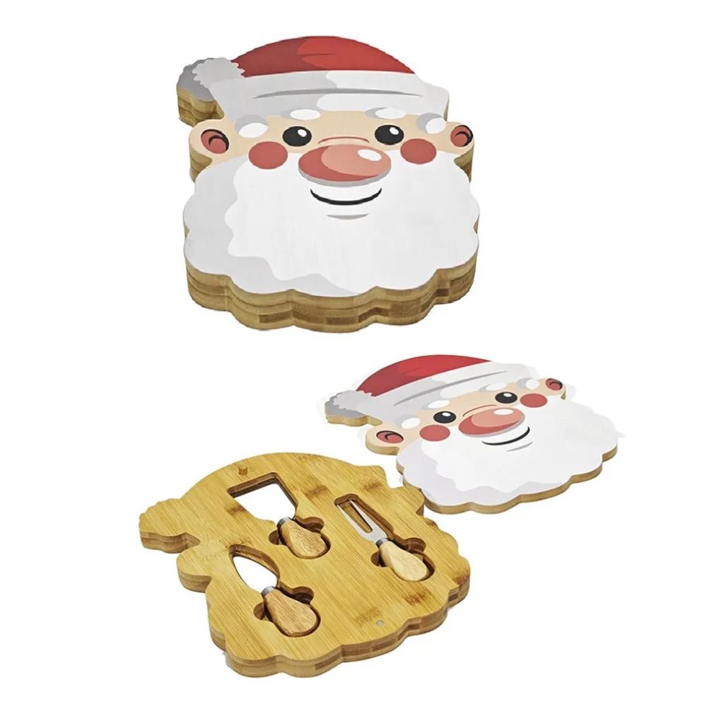 TAGLIERE NATALIZIO CON ACCESSORI COLTELLI PER FORMAGGI SET REGALO BABBO NATALE ALBERO