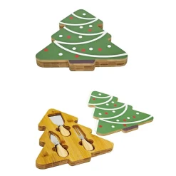 TAGLIERE NATALIZIO CON ACCESSORI COLTELLI PER FORMAGGI SET REGALO BABBO NATALE ALBERO