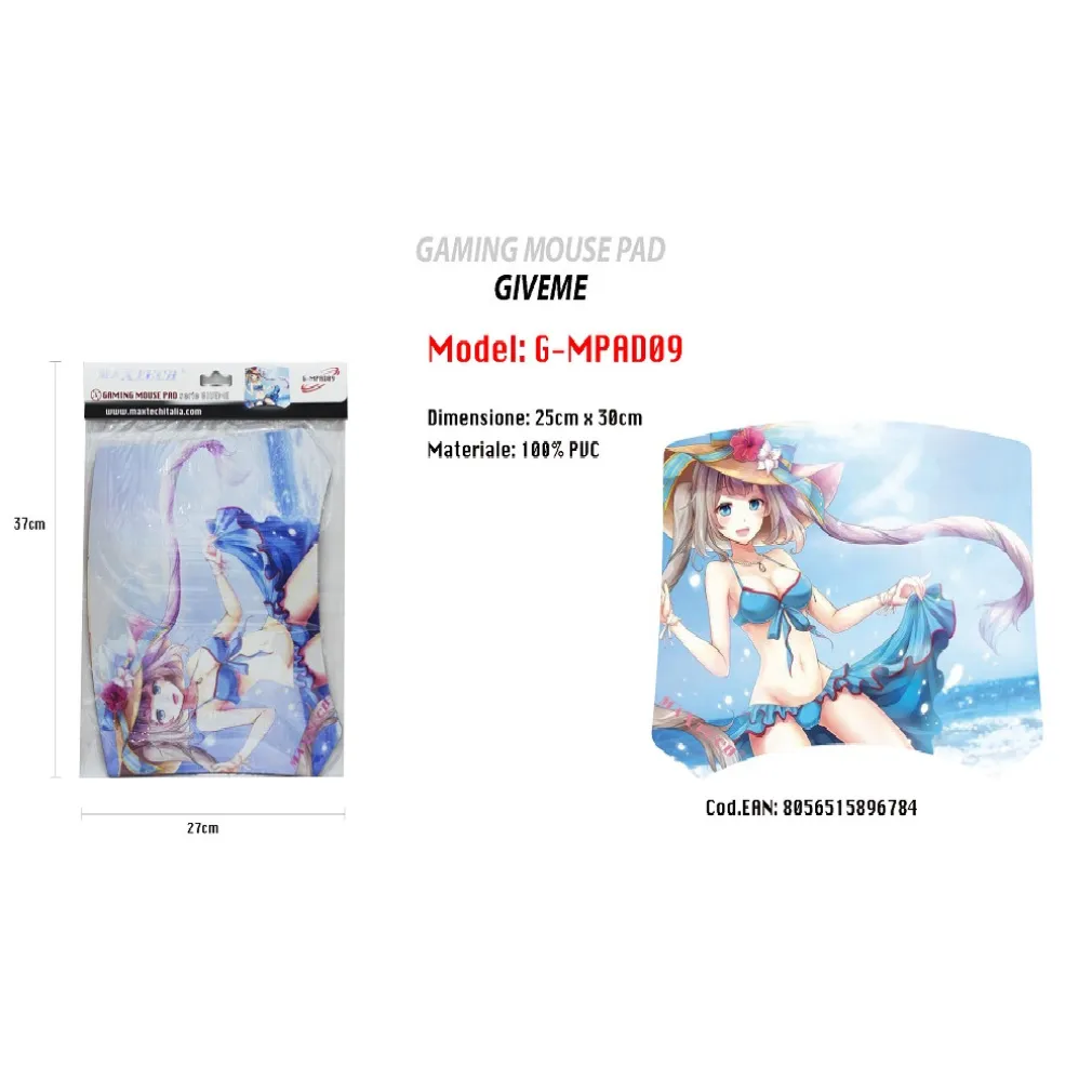 TAPPETINO POGGIAPOLSO TAPPETO PC GAMING MOUSE PAD RAGAZZA CARTONI GIVEME MAXTECH G-MPAD09