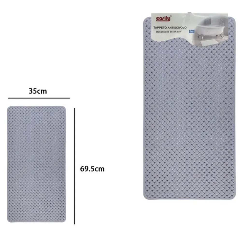 TAPPETO ANTISCIVOLO EFFETTO INTRECCIATO GRIGIO PER VASCA DA BAGNO DOCCIA 35X69.5CM 10796
