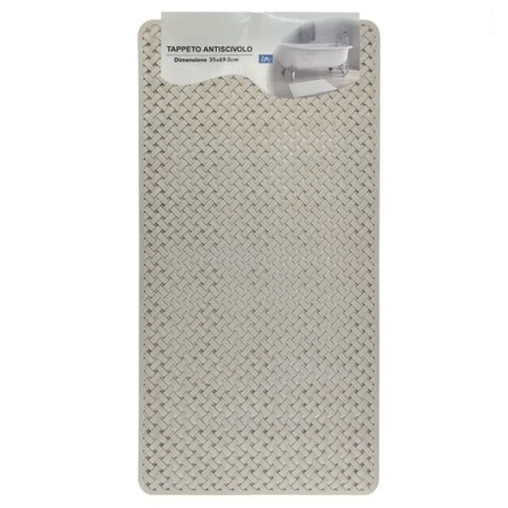 TAPPETO ANTISCIVOLO EFFETTO INTRECCIATO BEIGE PER VASCA DA BAGNO DOCCIA 35X69.5CM 10795