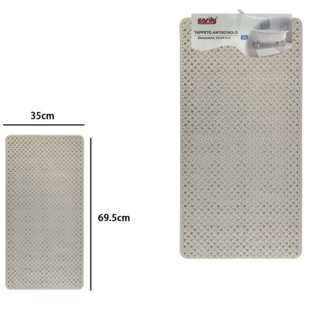 TAPPETO ANTISCIVOLO EFFETTO INTRECCIATO BEIGE PER VASCA DA BAGNO DOCCIA 35X69.5CM 10795